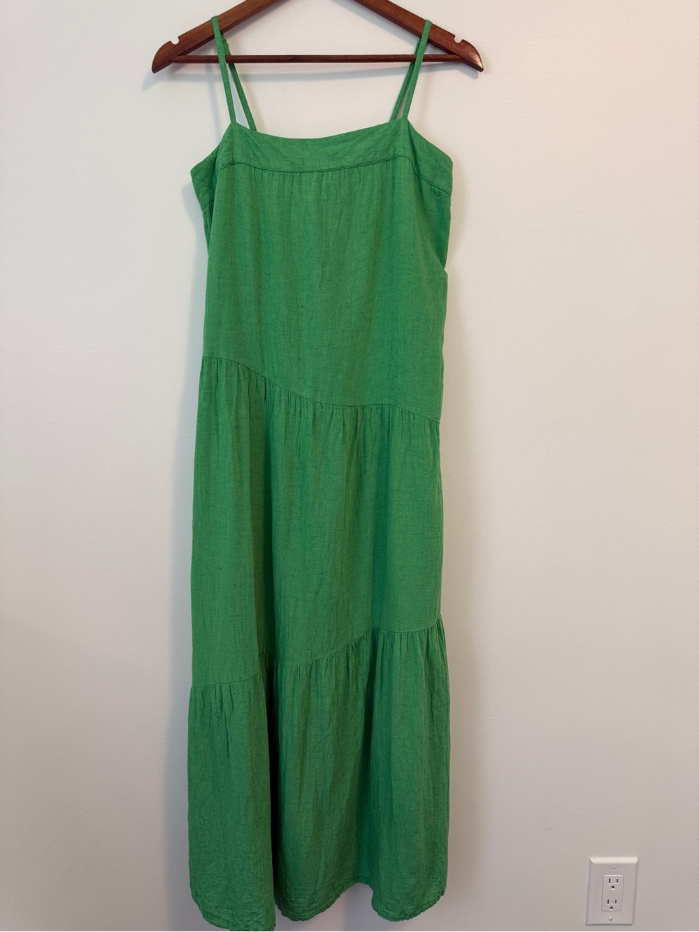 Green linen Maxi Sundress with Spaghetti Straps